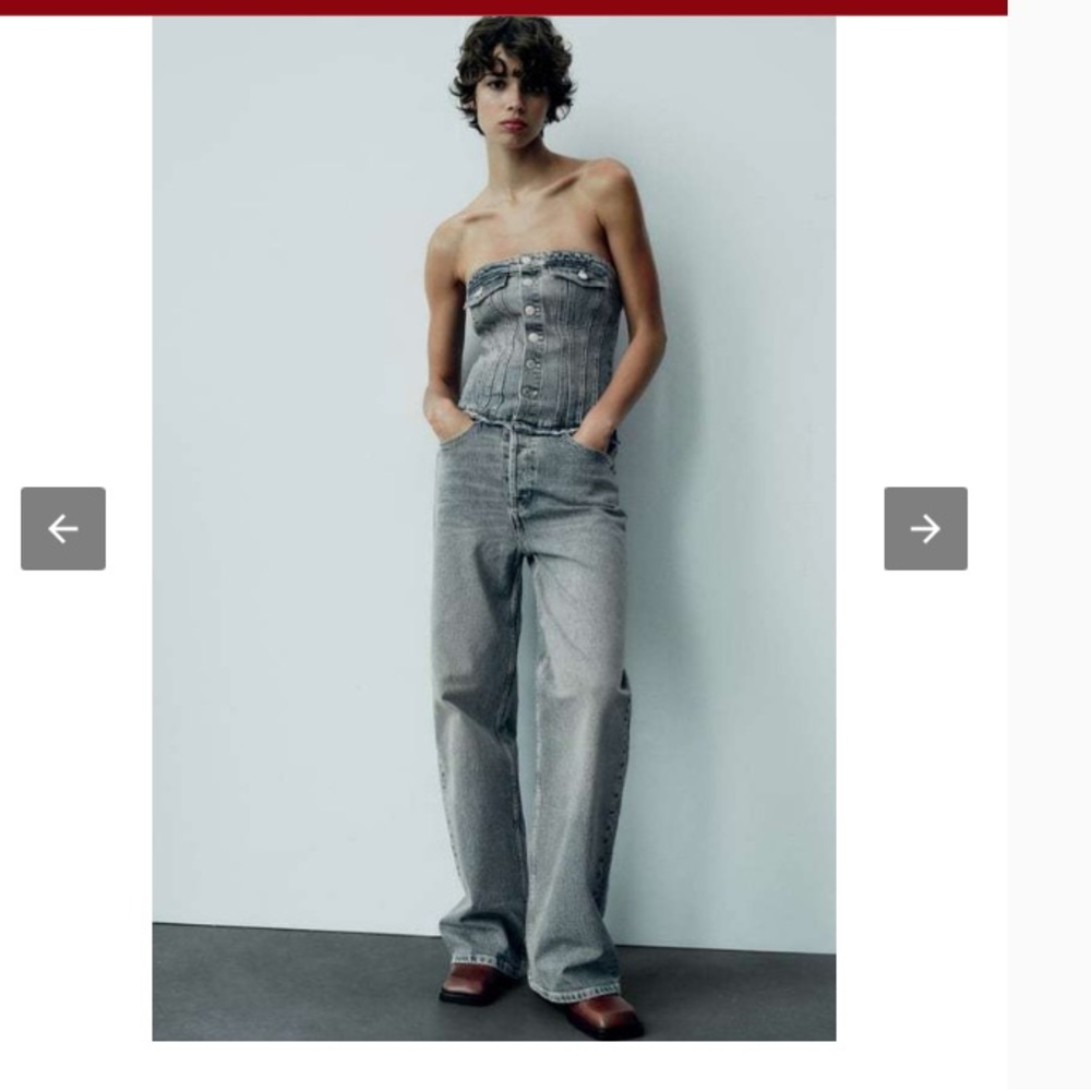 NEW ZARA STRAPLESS DENIM JUMPSUIT SIZE LARGE EDGY JEANS STREETWEAR ROMPER